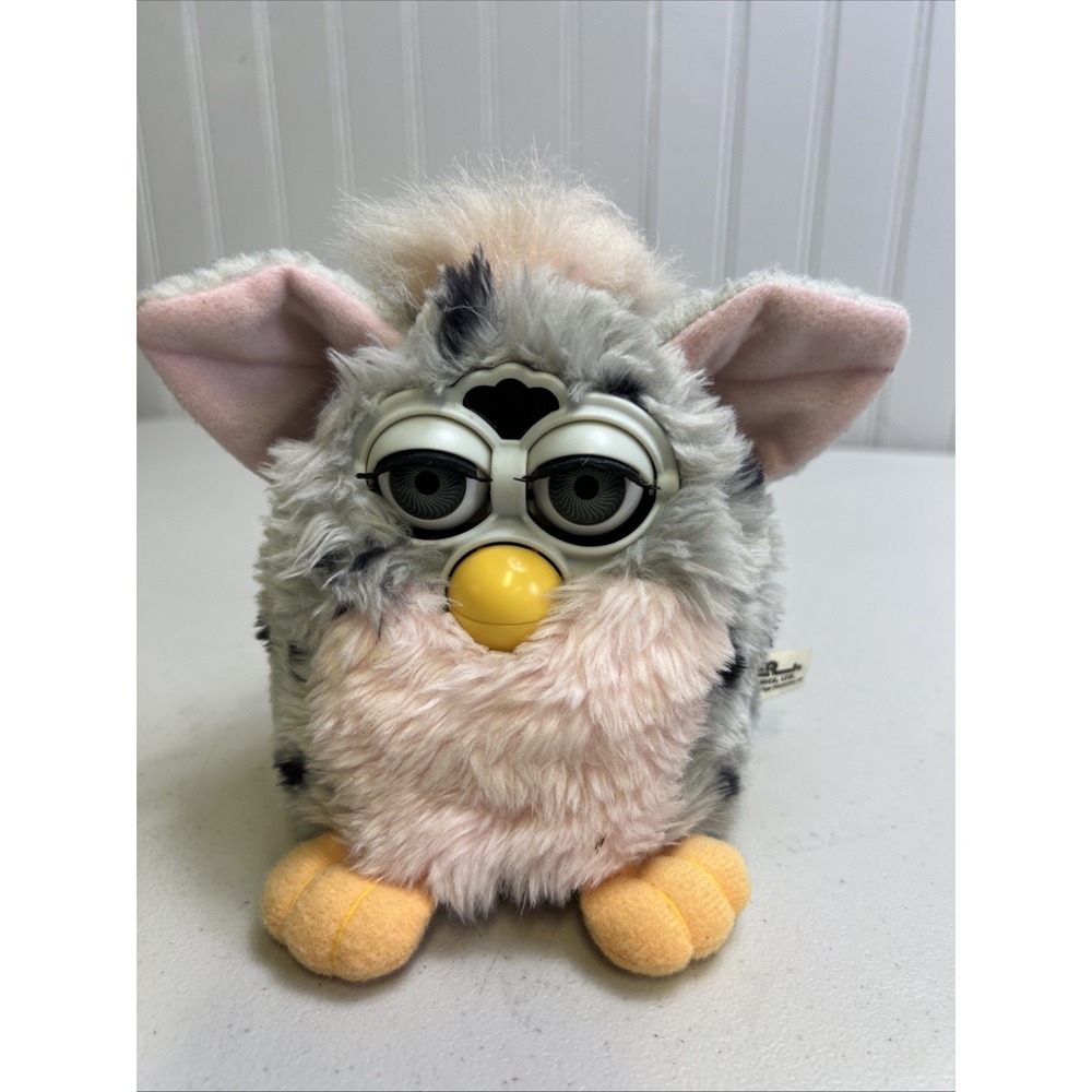 Vintage 1998 Gen 1 Furby Leopard Grey Spots Pink Belly Grey Eyes Tested Working